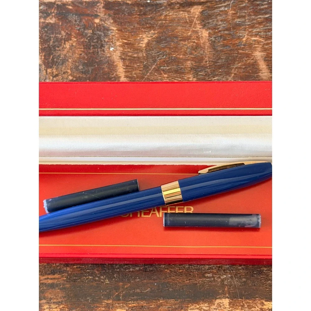 Sheaffer Triumph Imperial Fountain Pen Blue Gold Fine Nib Box Papers 1990s